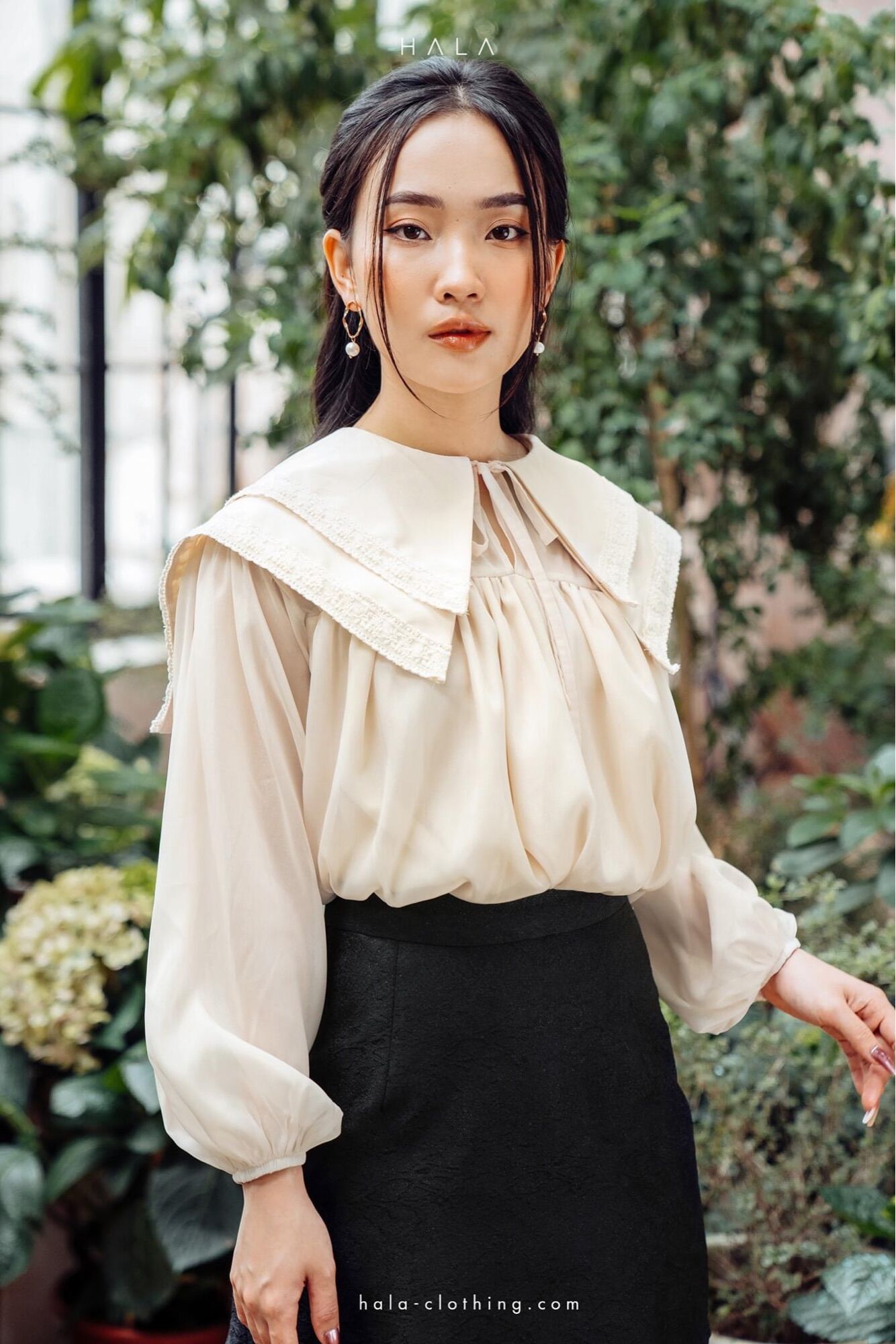 Hala sailor top - áo voan cổ nơ hoạ tiết