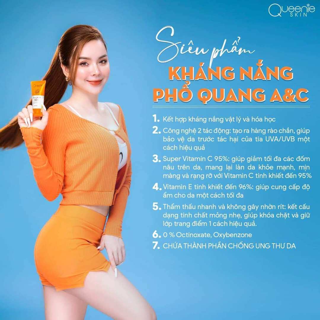 KEM CHỐNG NẮNG PHỔ QUANG A&C QUEENIE SKIN SPF50+ PA+++ 50ml làm nền dưỡng da trắng trang điểm và chống nắng hiệu quả