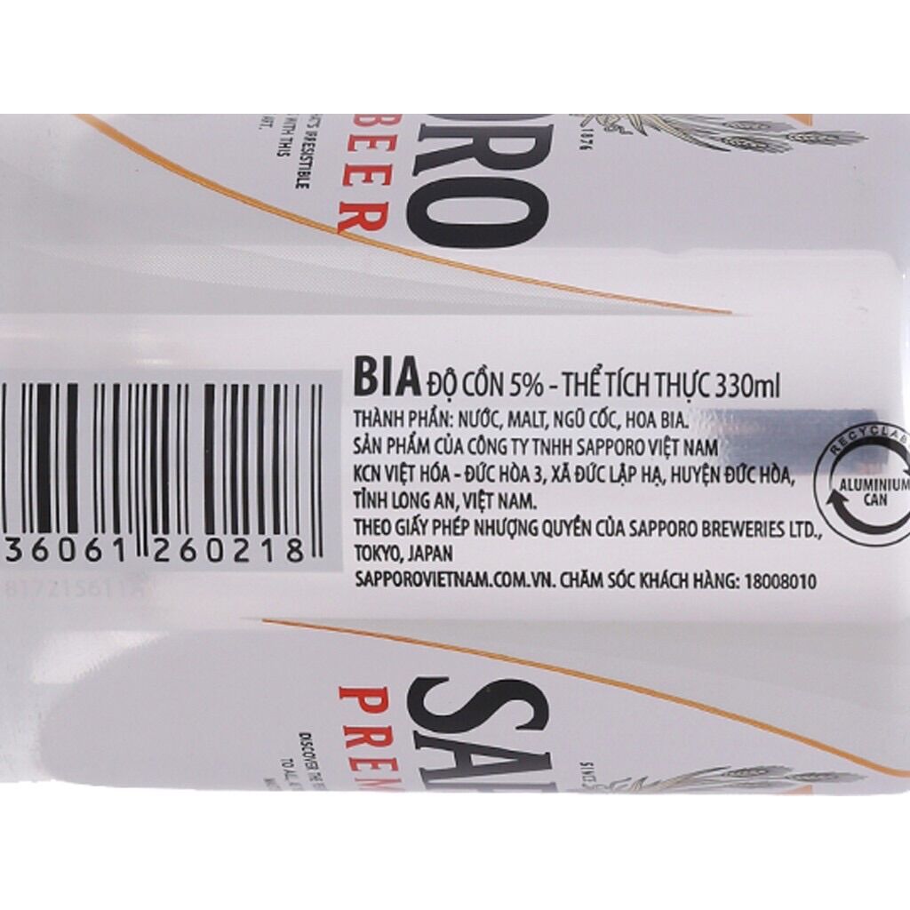 Bia Sapporo 24 lon/Thùng 330ml Chang's Food