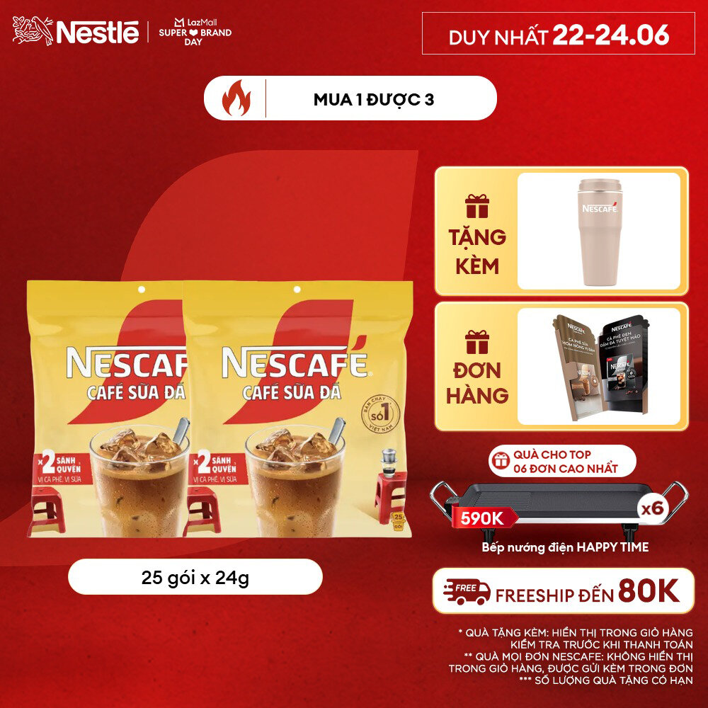 [ƯU ĐÃI THÁNG 6][FREESHIP HCM] Combo 2 Bịch Cà phê Hòa tan NESCAFÉ CAFÉ SỮA ĐÁ 25 gói Nhân đôi sánh quyện
