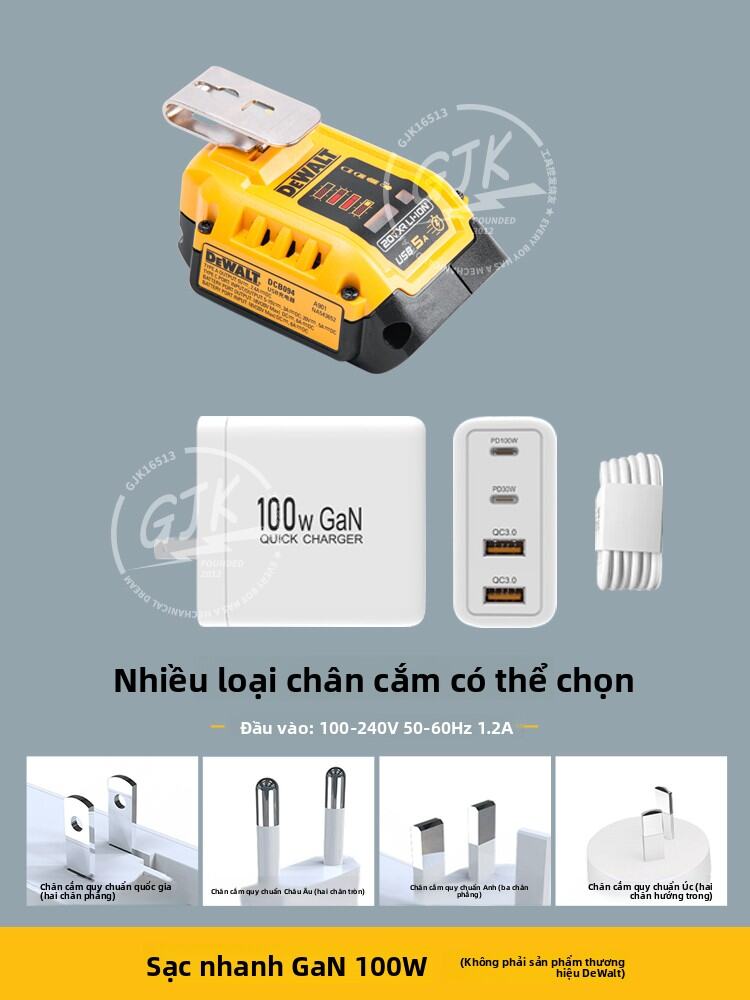 Charger DeWalt 20V 18V Lithium Ion Battery Dual USB Charging Converter 100W Power Bidirectional Wide