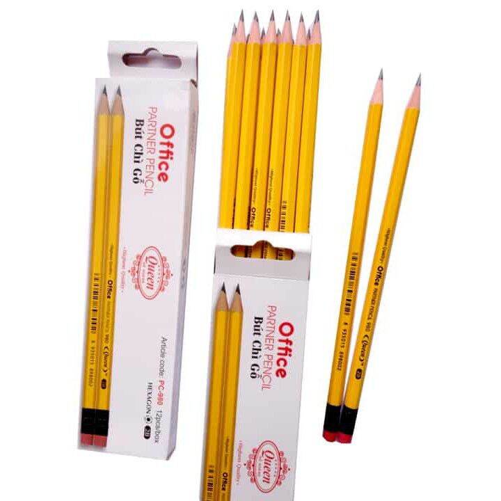 Hộp 12 cây bút chì queen 2b - viết chì gỗ có tẩy pc-980