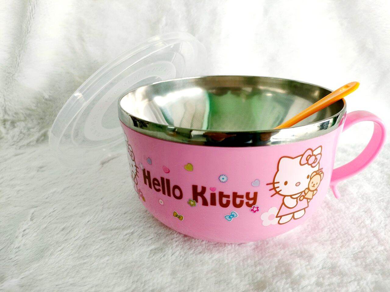 Ca ăn HỒNG KITTY và XANH DORAEMON mì lớp lõi inox kèm muỗng Hoavoanshop