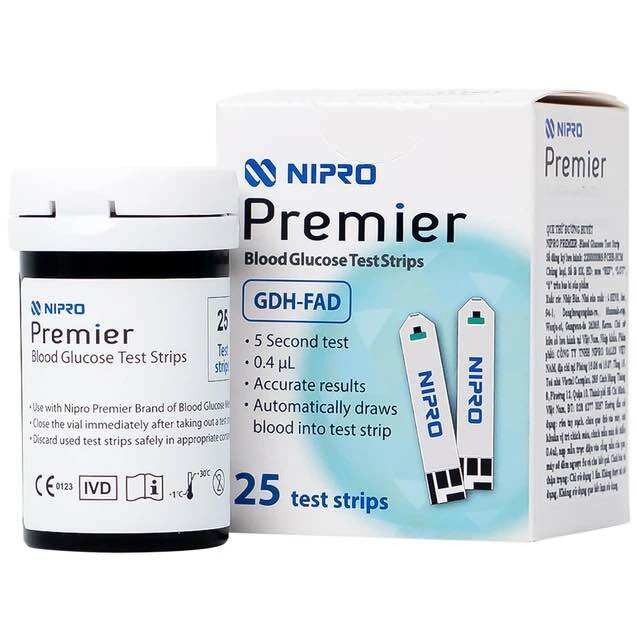Que thử đường huyết Nipro Premier (Hộp 25 que) Date 10/2025