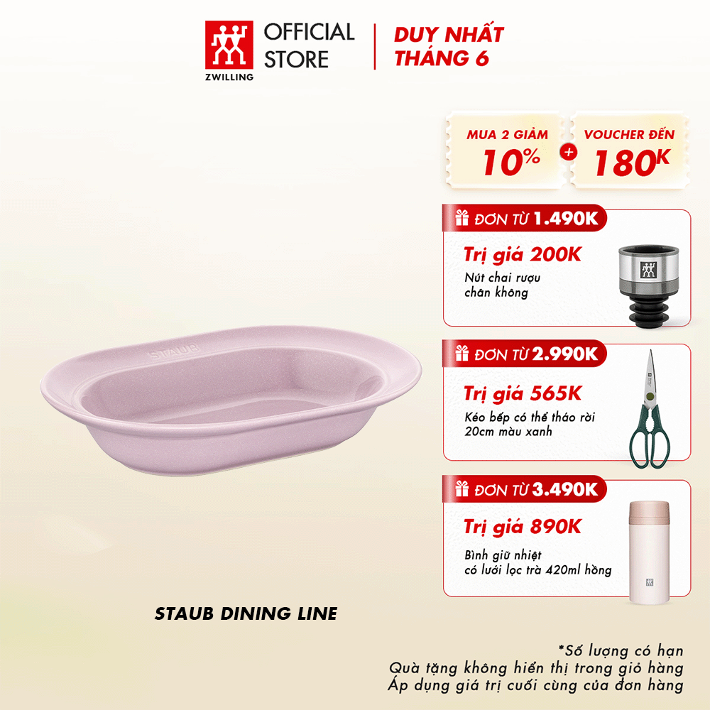 Đĩa sâu lòng STAUB bằng sứ 25cm, màu cherry blossom
