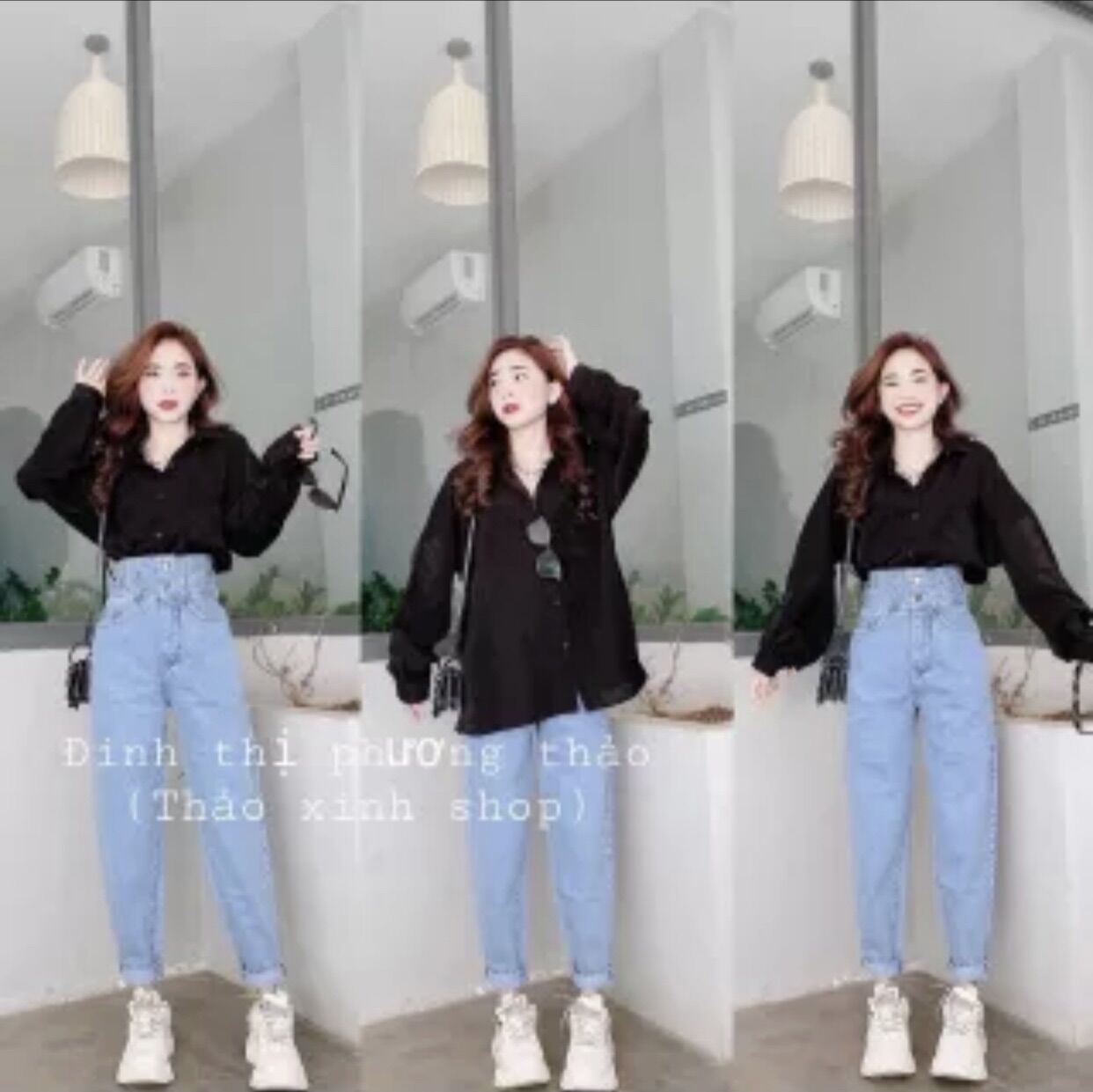 SET BAGGY JEANS 2 NÚT + SƠ MI VOAN TRƠN