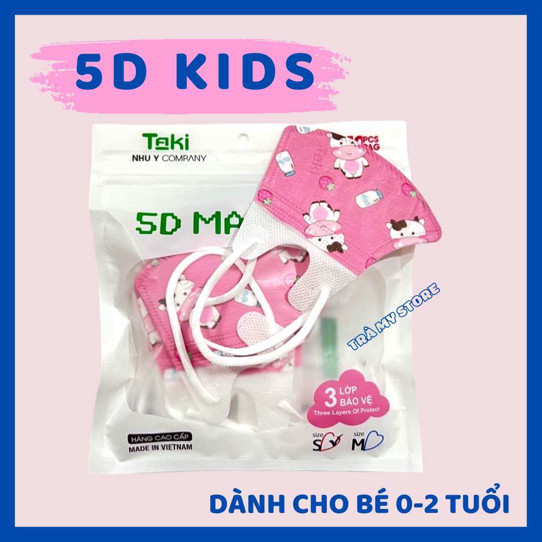 [10 Chiếc] Khẩu Trang 5D Trẻ Em 0-2 Tuổi Vải Lụa Kháng Khuẩn Cao Cấp
