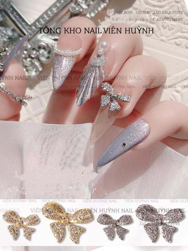 Charm nơ nail , set 5 cái charm kim loại gắn móng hình nơ