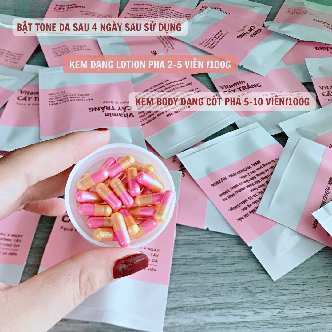 Gói 10 Viên kích trắng cấy trắng da pha vào kem body, sữa tắm kích da trắng nhanh.