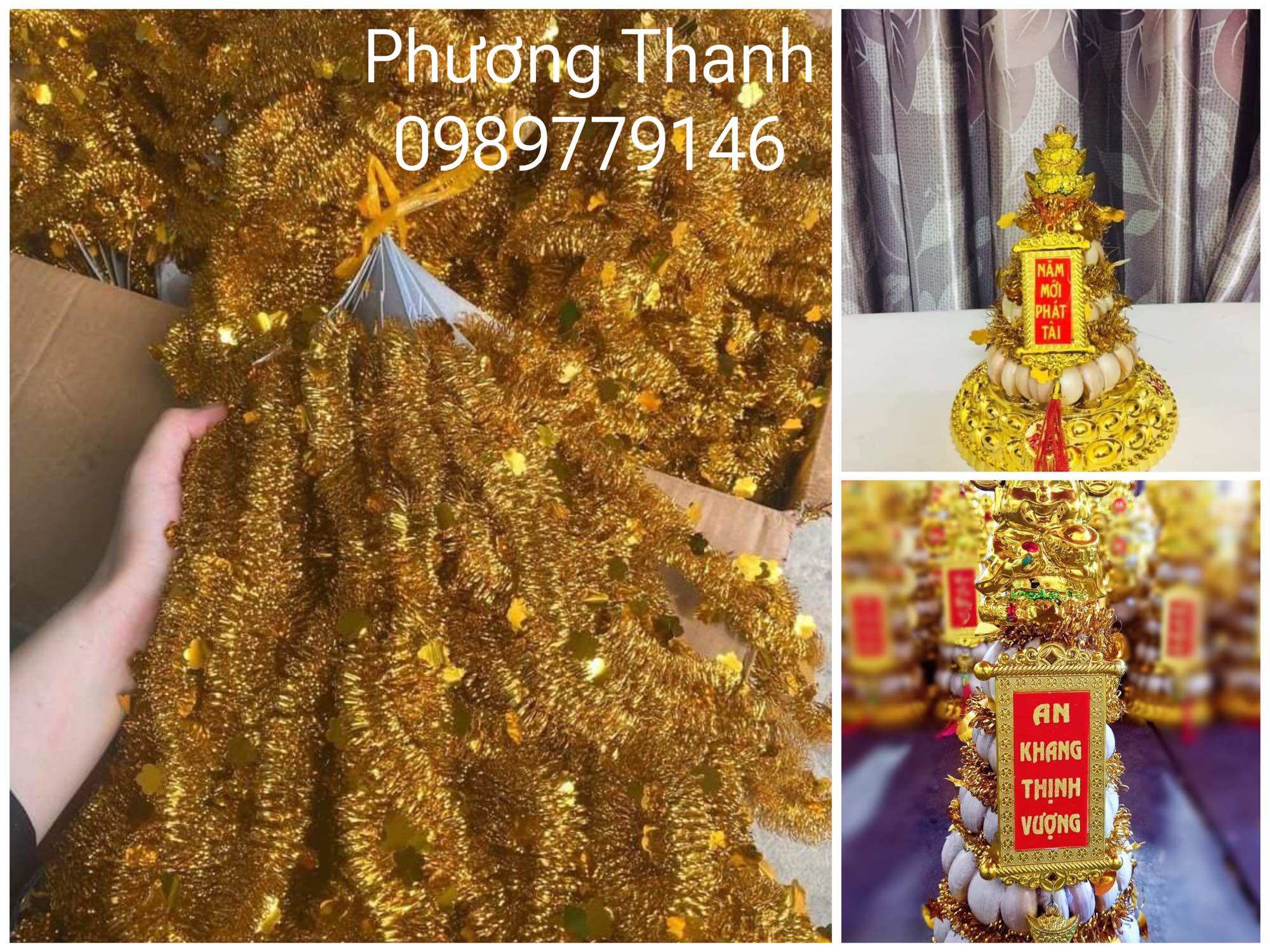 Dây kim tuyến trụ tròn bông mai, 1 sợi dài 2 mét, dùng trang trí tháp oản
