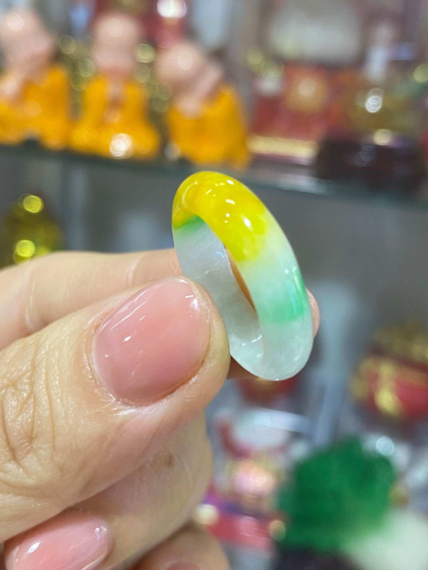 Nhẫn đá cẩm thạch đá 3 màu phú quý