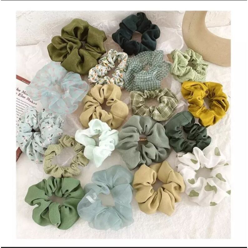 Set 10 cột tóc nữ scrunchies tone xanh nhẹ nhàng