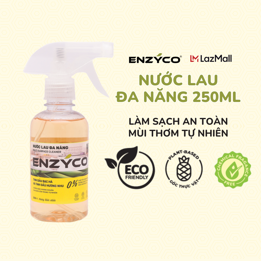 Nước lau đa năng sinh học ENZYCO dạng xịt chai 250ml - Enzyme từ dứa làm sạch, kháng khuẩn, xua đuổi côn trùng - Tinh dầu hương nhu và bạc hà