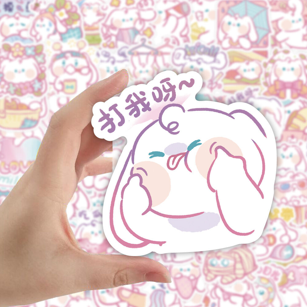 Set 50 - 100 hình dán sticker chống nước thỏ trắng