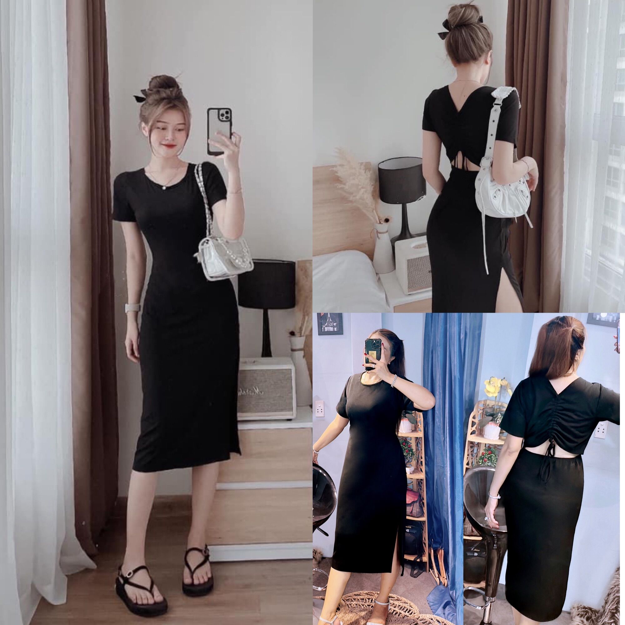 Đầm maxi hở lưng rút dây xẻ tà Big size dành cho khách ngoại cỡ từ 60-90 ký