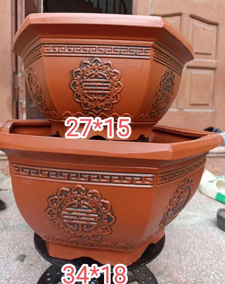 Cặp chậu lục giác gốm đất nung