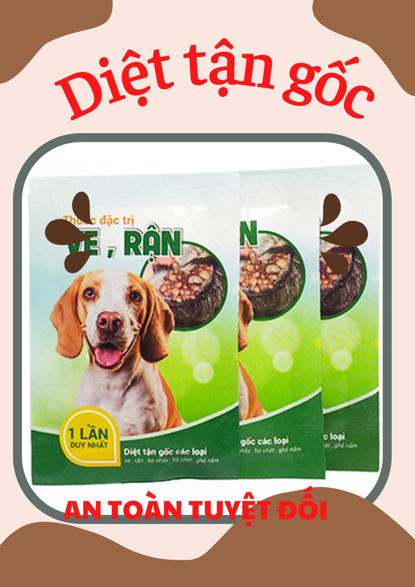 Đặc trị ve rận chó mèo. Diệt tận gốc chỉ một lần dùng duy nhất. Thuốc bột pha tắm