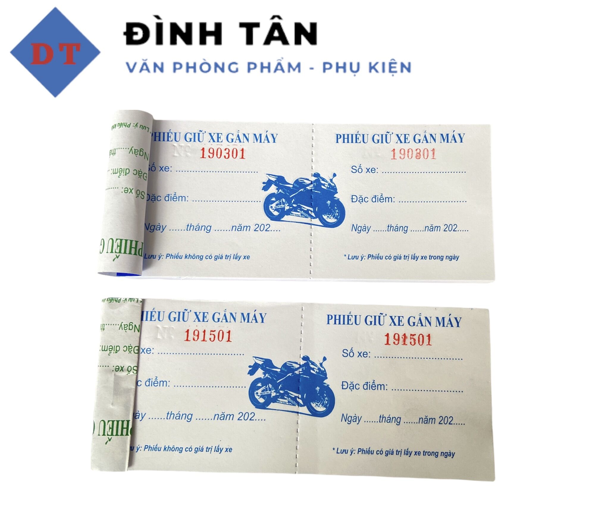 Phiếu Giữ Xe In Sẵn - Cùi Phiếu Giữ Xe Máy Có Hình 100 Tờ/Cuốn