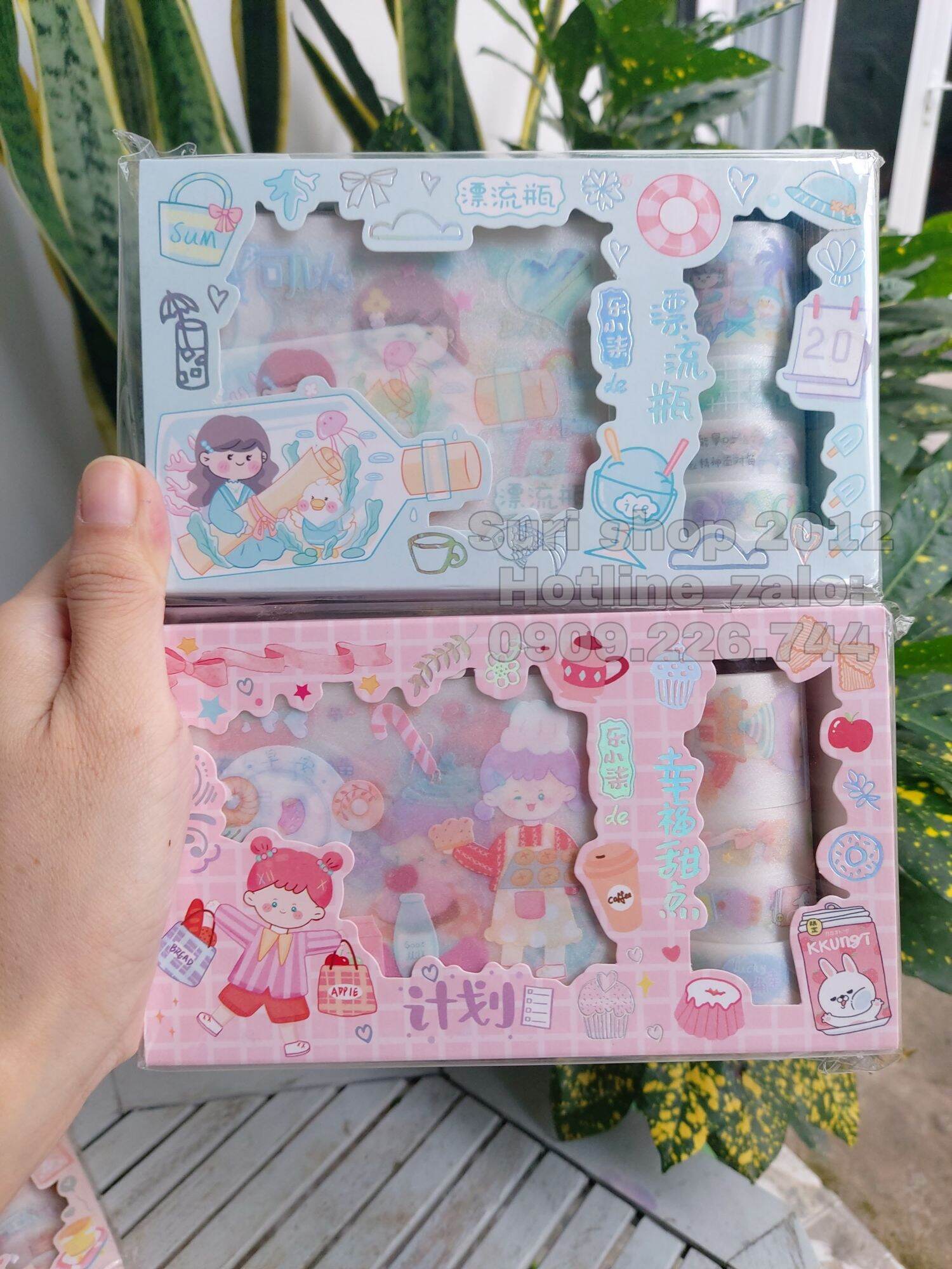 Hộp washi + ticker nhãn dán siêu dễ thương