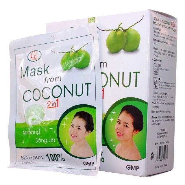 Mặt nạ dừa Cửu Long 2in1 Hộp 7 miếng - Mặt nạ nước dừa công nghệ sinh học dạng thạch