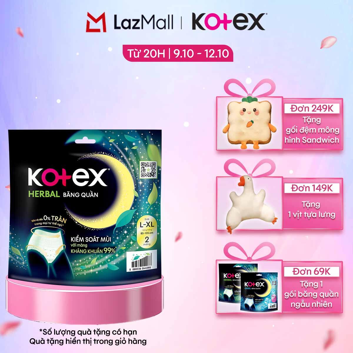 [CHỈ 20H 09-12/10 QT Đơn 69K/149K/249K]  BVS Kotex Ban Đêm Thảo Dược dạng quần cỡ L/XL 2 miếng