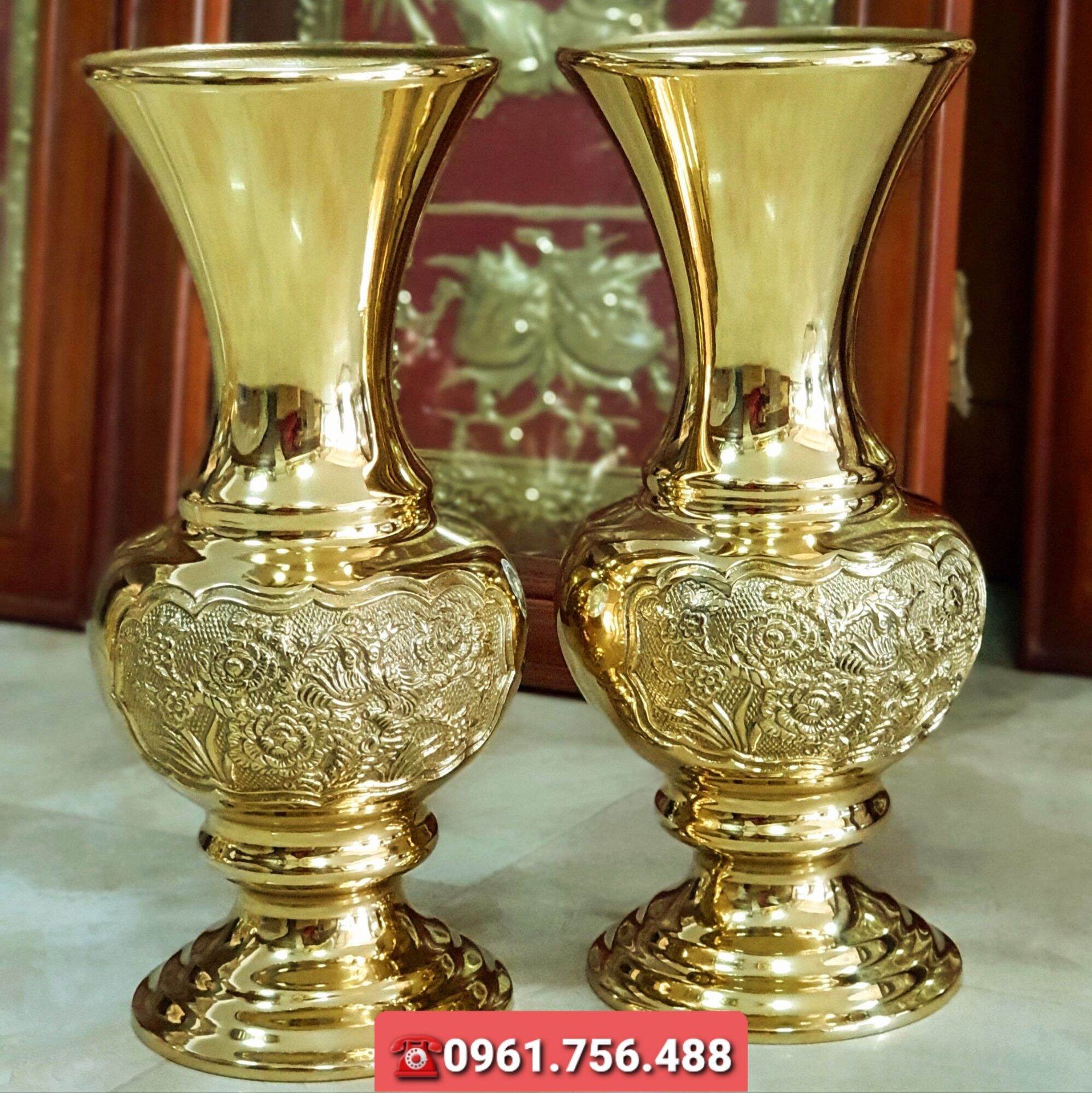 Đôi lọ hoa/ bình bông đồng vàng 30cm