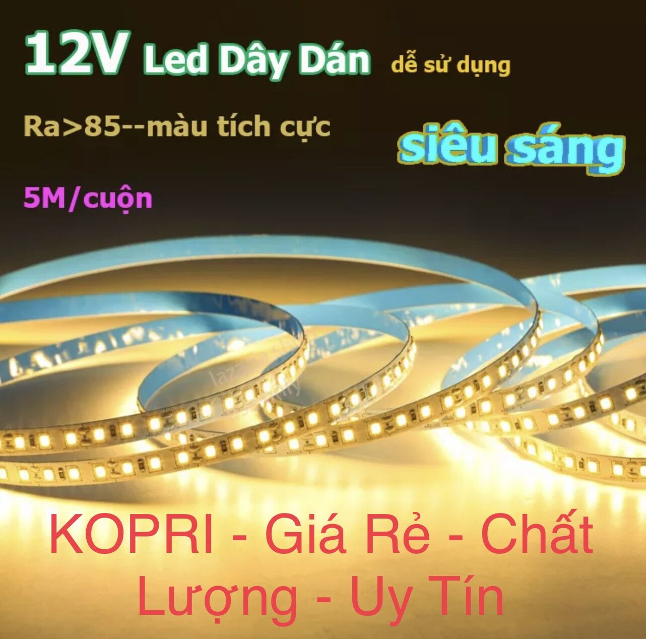 Led cuộn 5 mét 12v. led dây dán siêu sáng dc 12v chip led 2835 | công suất 10w-12w / mét ánh sáng vàng/trắng/trung tính. kopri