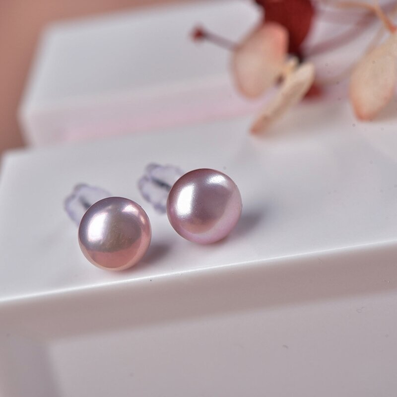 Natural Freshwater Pearl Stud Earrings S925 Sterling Silver Pearl Earrings Real White Small Mini Women Pierced-Ear-Caring Ear Studs