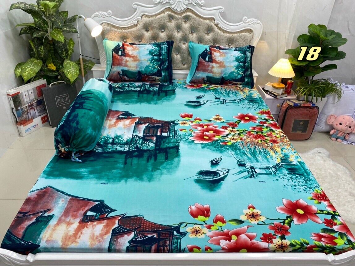 Bộ drap thun hàn quốc hình phong cảnh