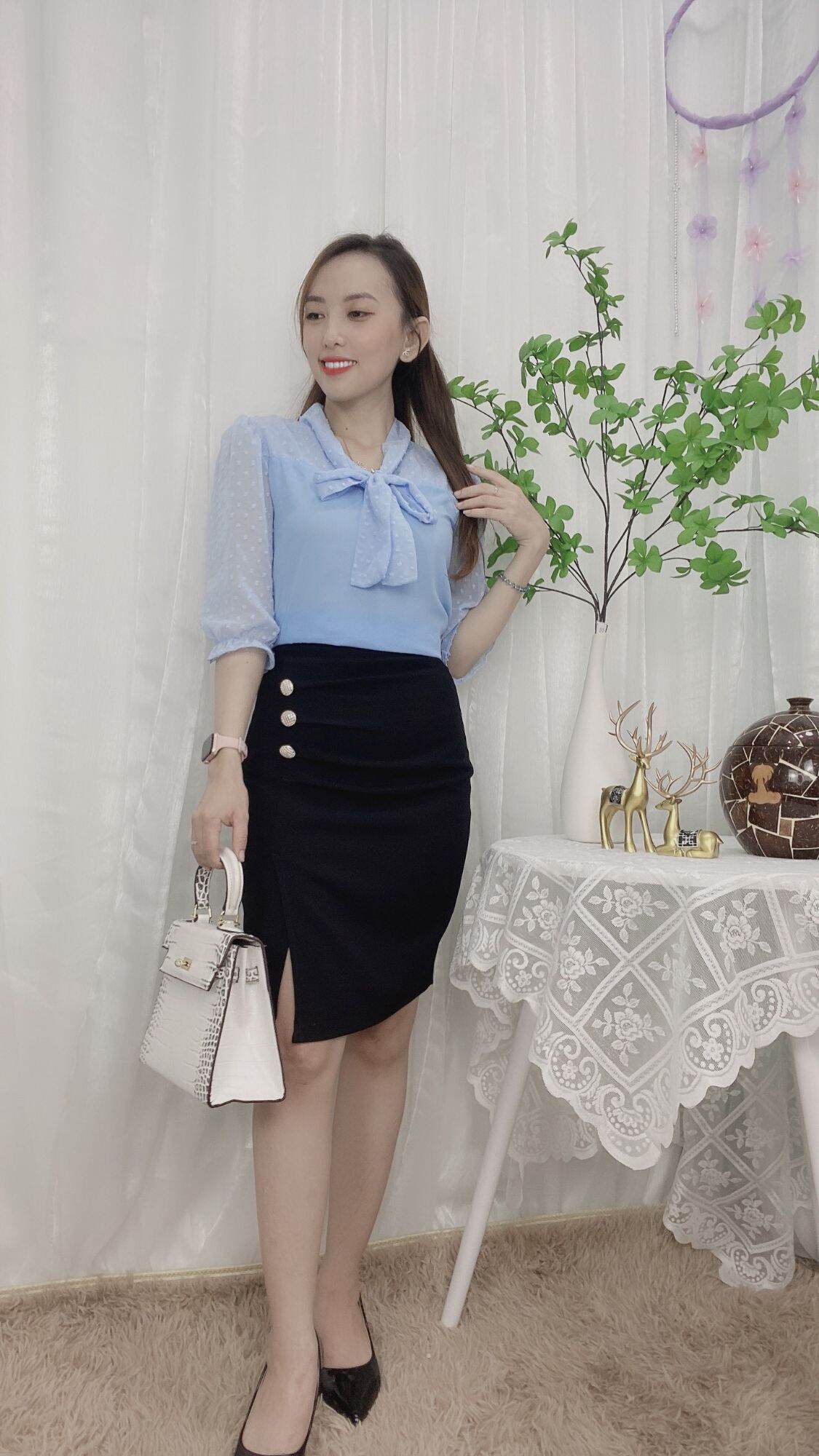 Áo kiểu nữ - công sở đẹp - áo cổ dún bèo tay lỡ -