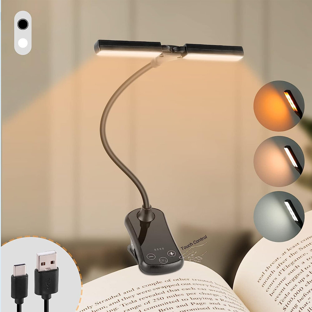 14 LED clip trên cuốn sách ánh sáng 3 màu sắc 8 độ sáng USB có thể sạc lại ánh sáng ban đêm xách tay đọc sách ánh sáng đèn bàn nhỏ Đèn