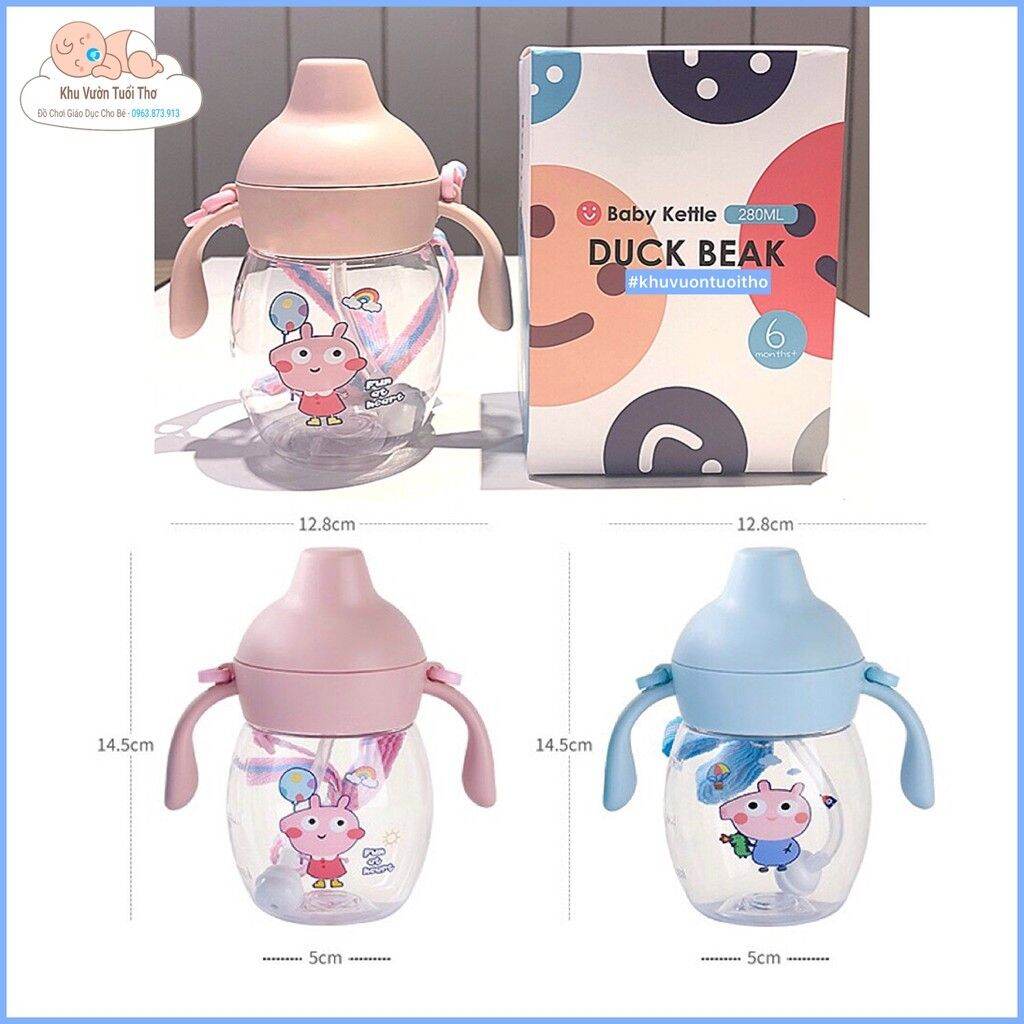 Bình tập uống nước, sữa cao cấp hình heo peppa, dung tích 280ml