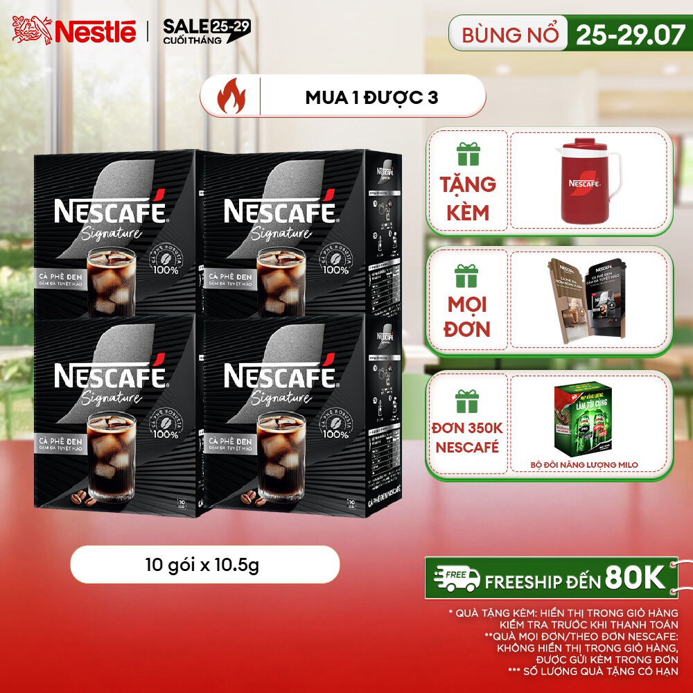 [ƯU ĐÃI THÁNG 7] Combo 4 hộp Cà phê đen hòa tan NESCAFÉ Signature Hộp 10 gói ĐẬM ĐÀ TUYỆT HẢO