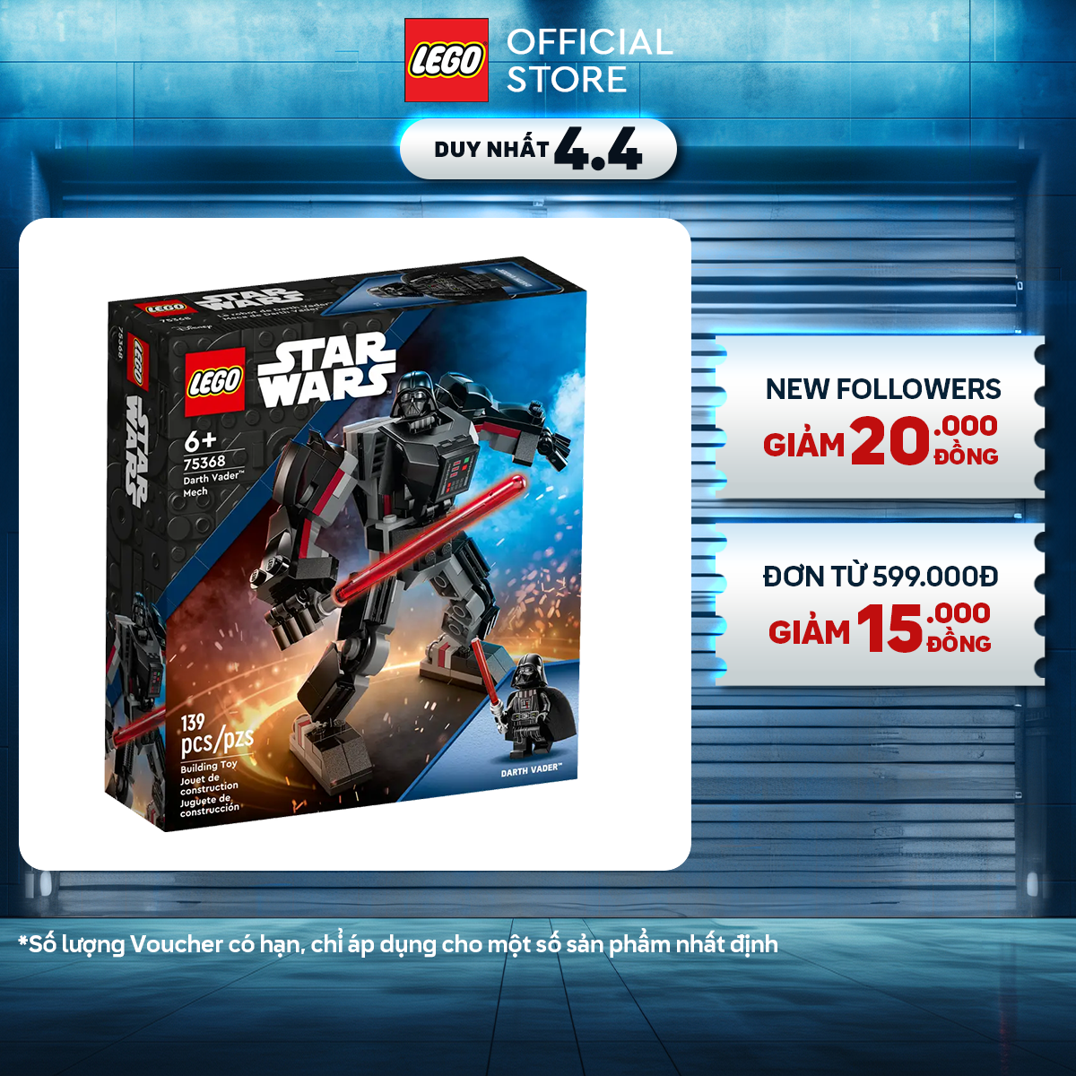LEGO STAR WARS 75368 Đồ chơi lắp ráp Chiến Giáp Darth Vader (139 chi tiết)