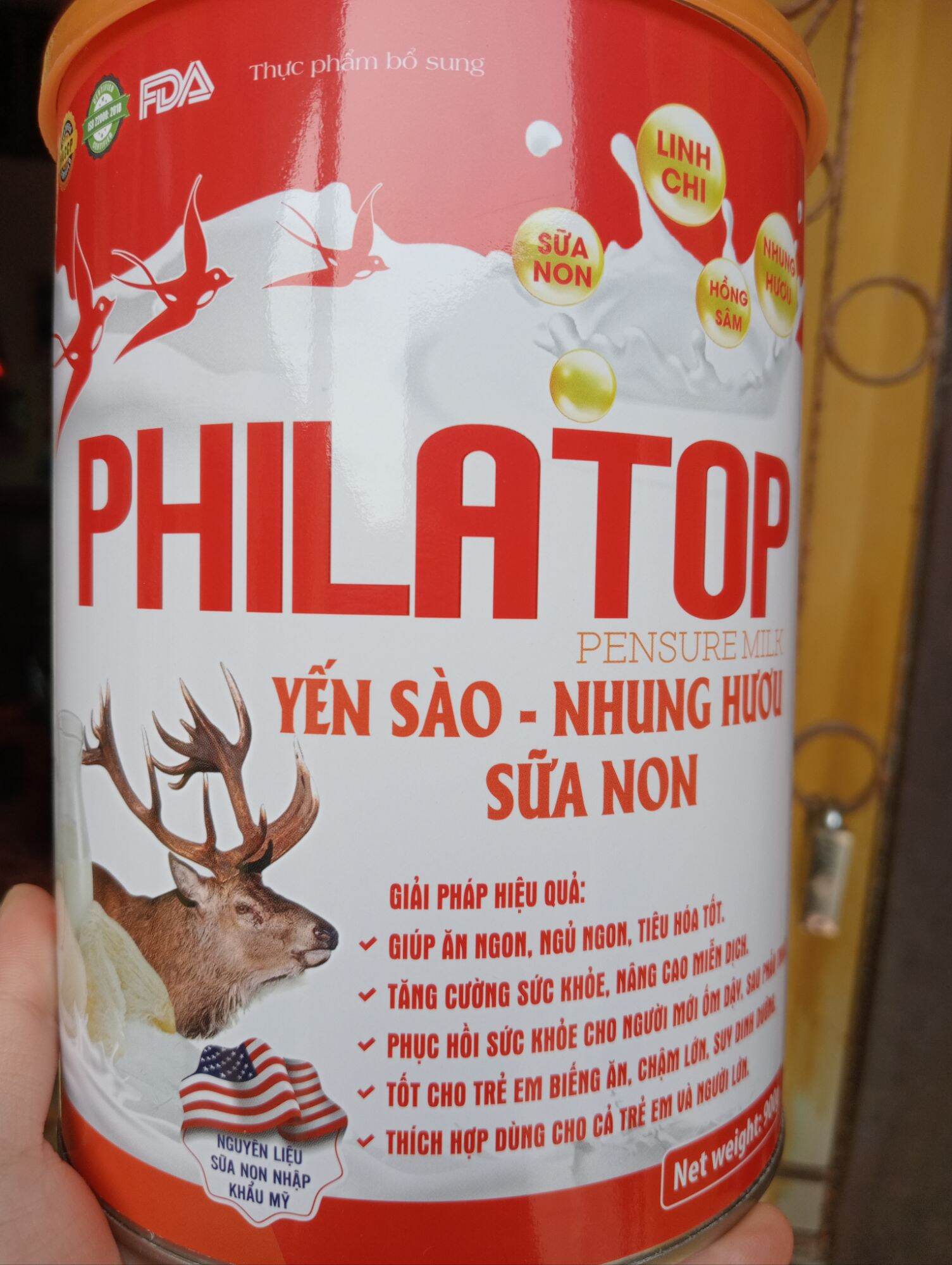 Sữa Bột philatop yến sào nhung hươu 900g giúp ăn ngon tăng sức đề kháng