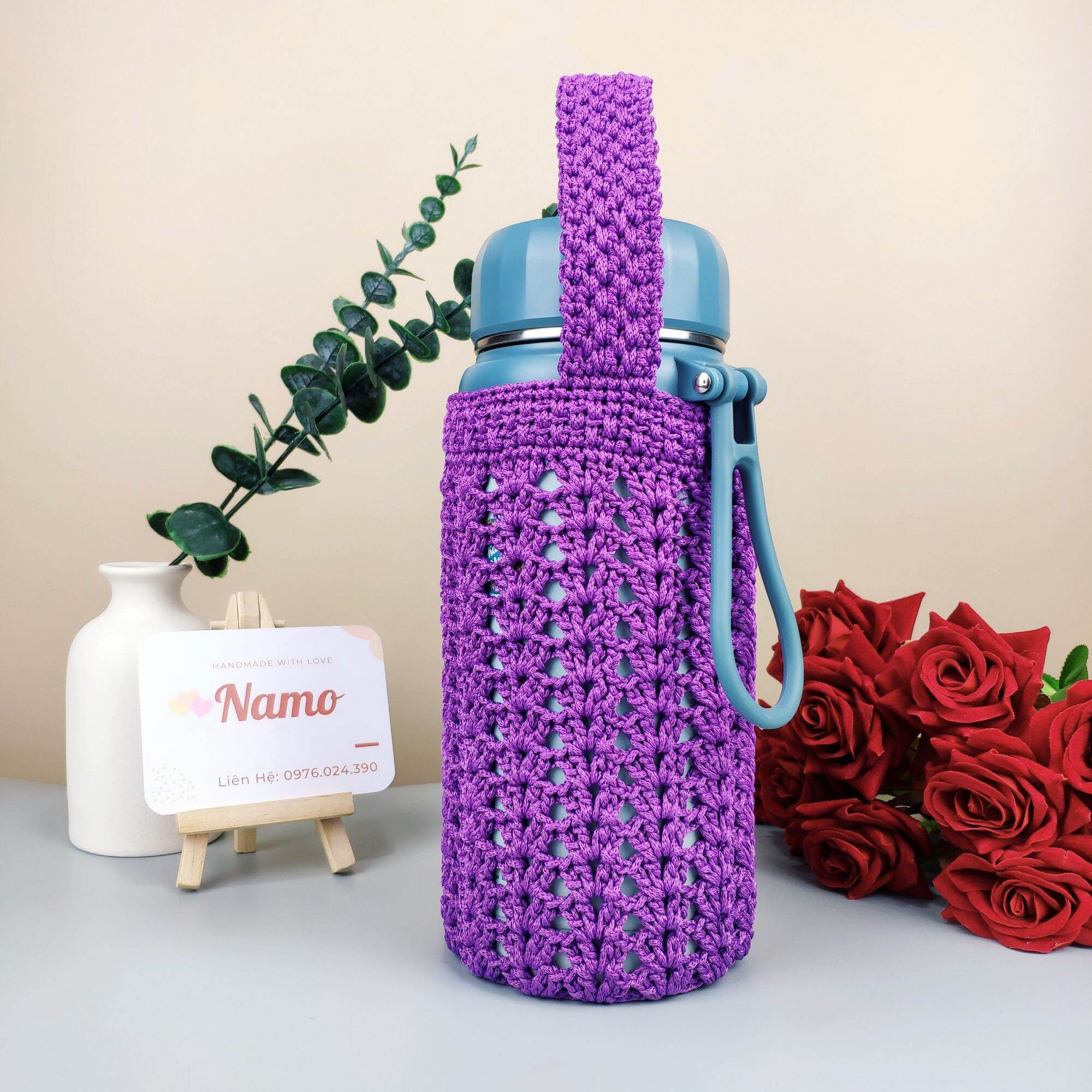 Túi đựng bình giữ nhiệt handmade size 1200ml, màu tím