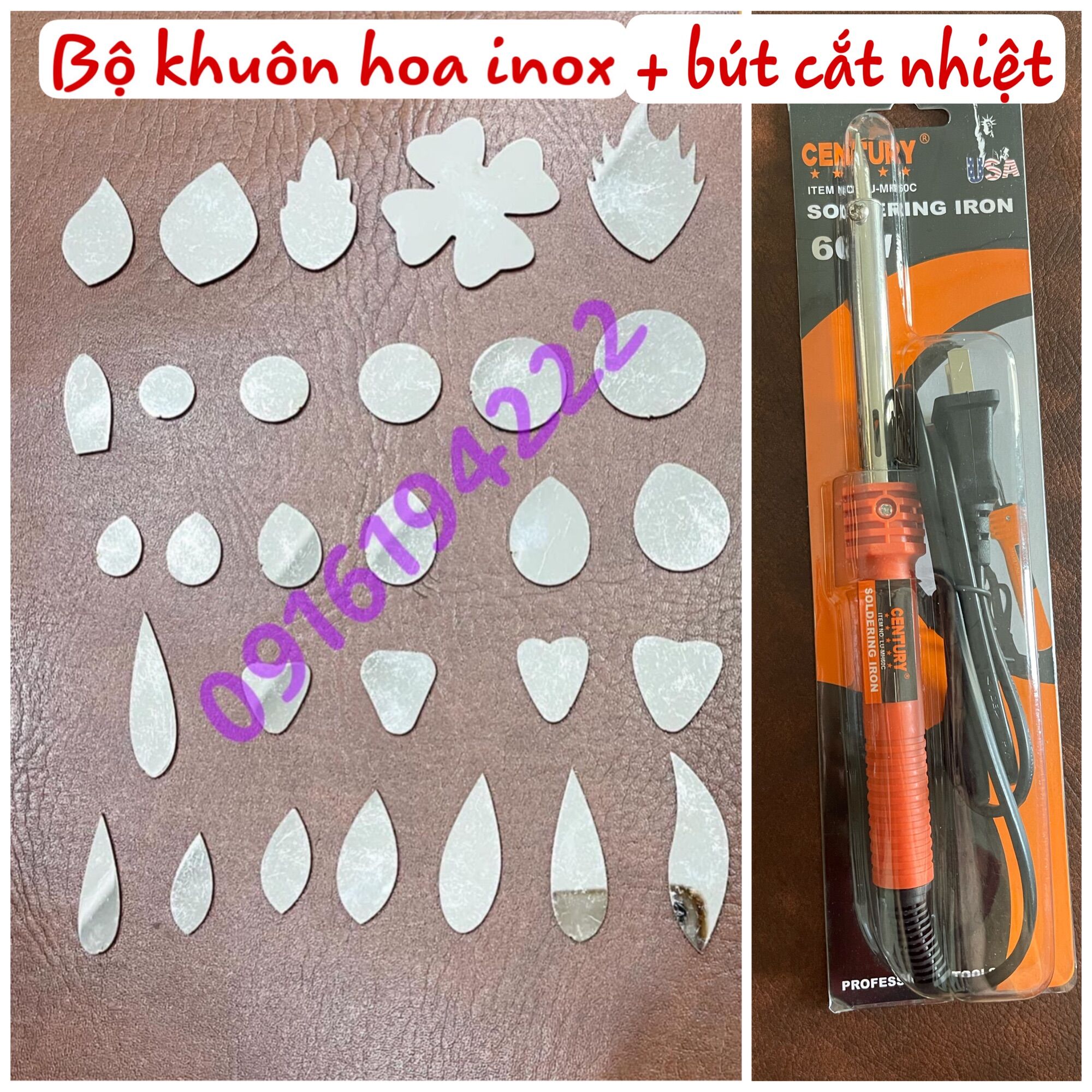 Bộ khuôn tỉa hoa inox và bút cắt nhiệt 60w