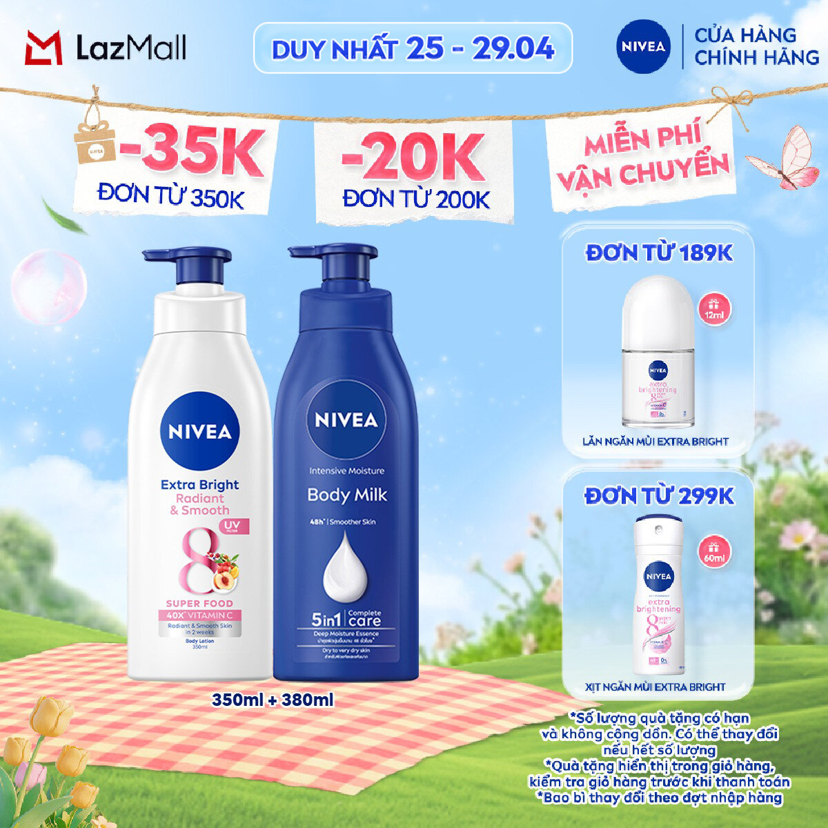 Bộ 2 Sữa Dưỡng Thể NIVEA Dưỡng Ẩm | Mịn Da | Trắng Da (350 ml+380 ml) - 98413+98940