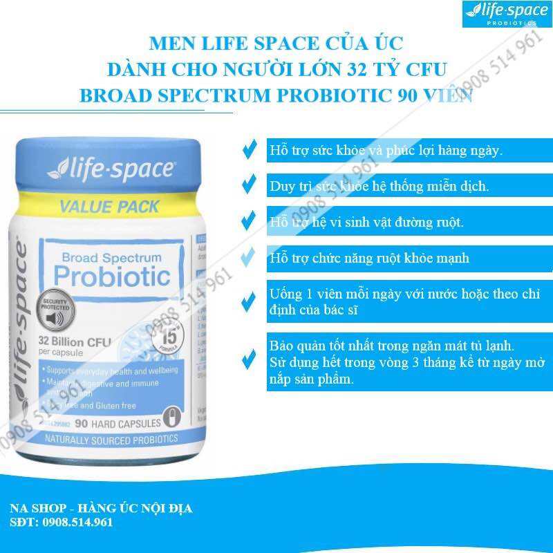 Men vi sinh úc cho người lớn life space probiotic, 40 viên-60 viên-90 viên