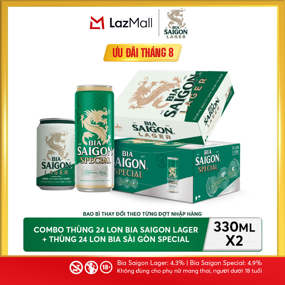 Nồng Độ Cồn 4.3% - Combo 1 Bia Saigon Lager 330ml + Nồng Độ Cồn 4.9% - 1 Bia Sài Gòn Special 330ml