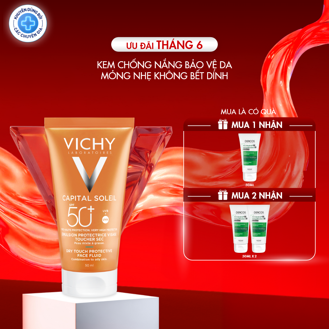 Kem chống nắng không nhờn rít SPF 50 UVA +UVB Vichy Capital Soleil Mattifying Dry Touch Face Fluid