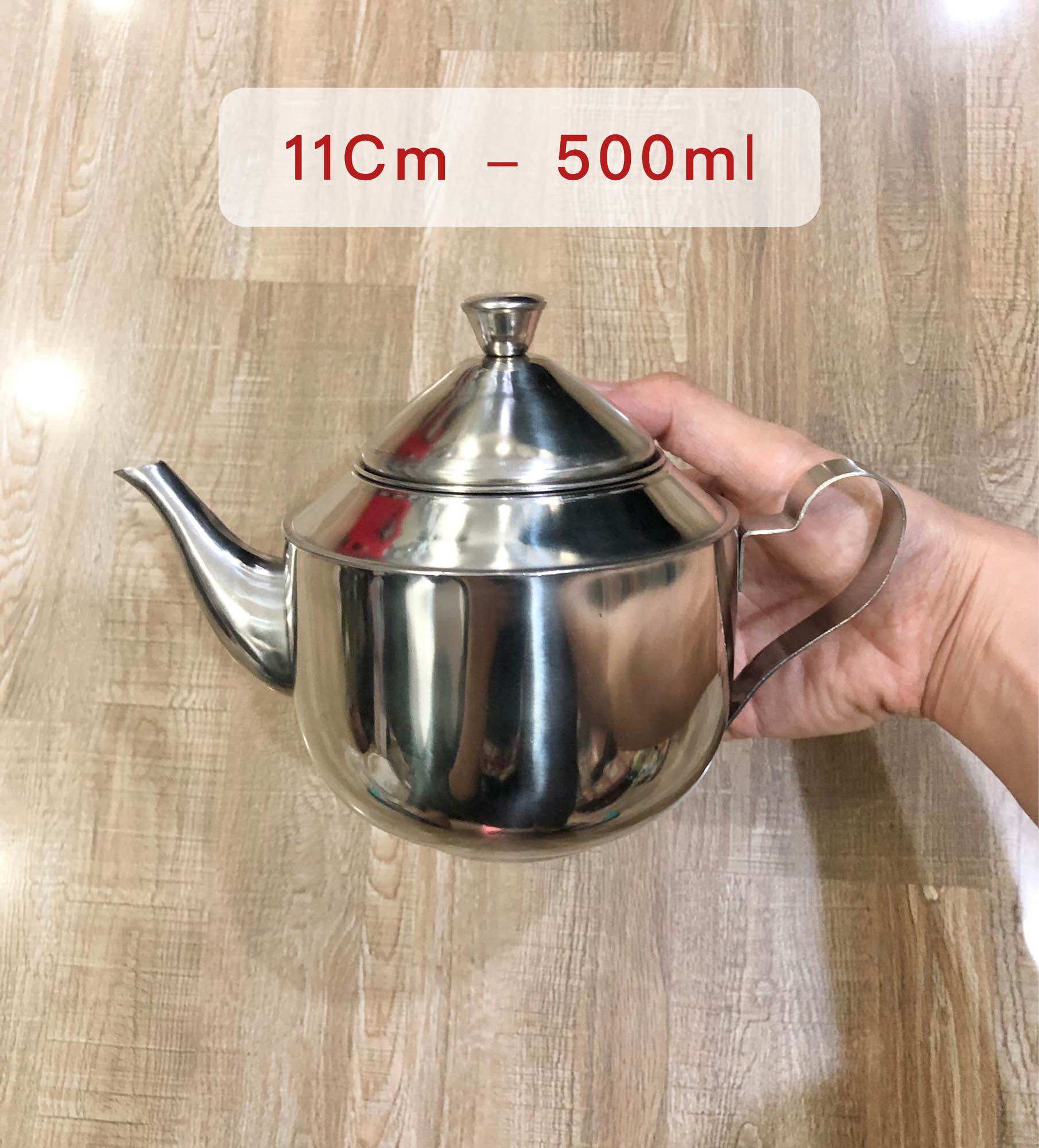 Ấm Trà Inox, Bình Pha Trà Inox Có Giỏ Lược Size 10 - 11 - 12Cm