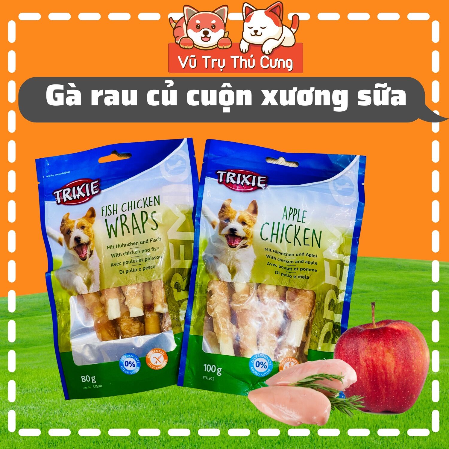 Snack Cho Chó Thịt Gà, Thịt Vịt Cuộn Rau Củ Trixie 70g