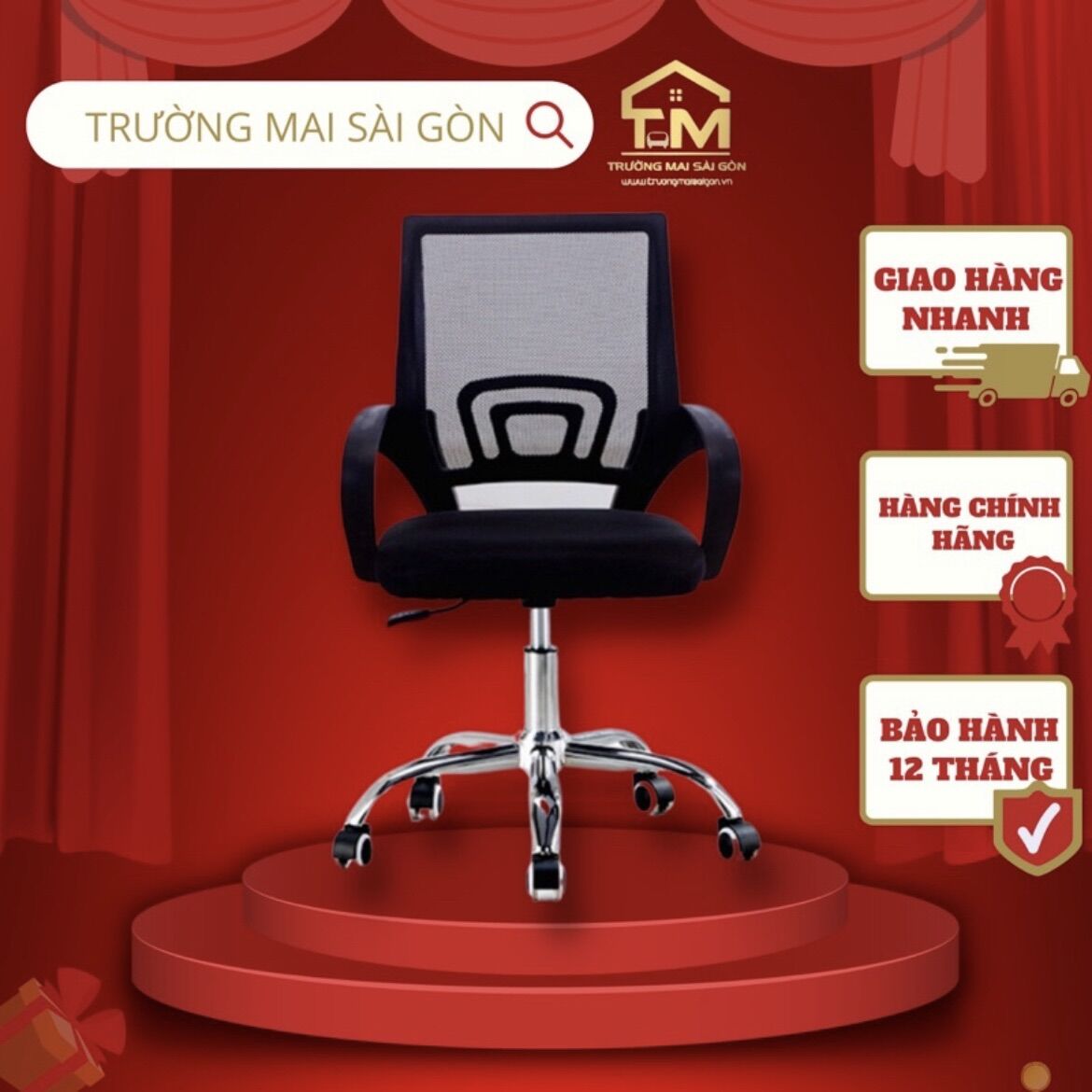 Ghế xoay làm việc văn phòng Trường Mai Sài Gòn chân xoay tròn 360 độ nâng hạ cao cấp