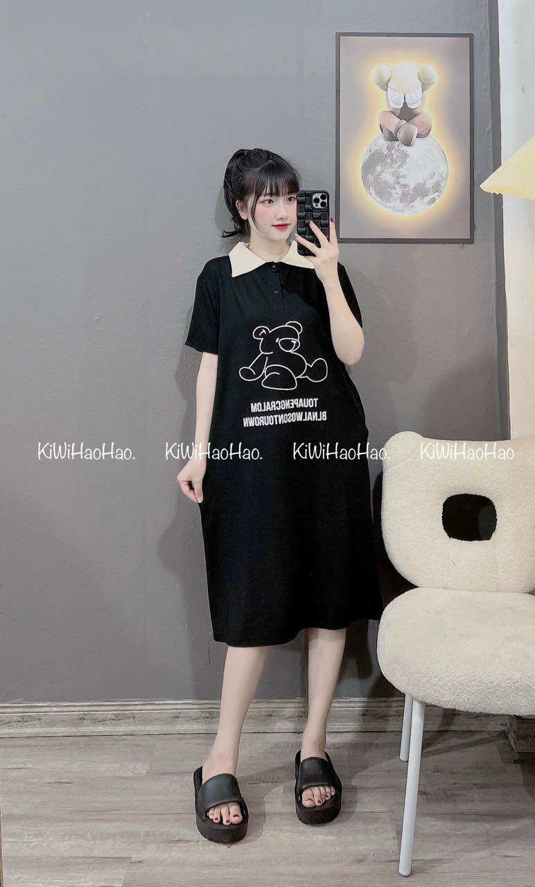 Đầm bầu cổ sơ mi trắng công sở