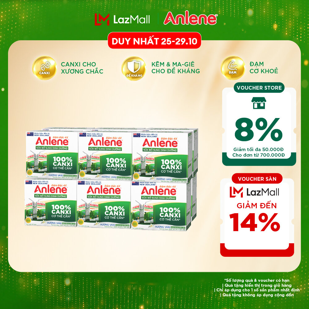 [Voucher giảm đến 26%]Thùng 48 Hộp Sữa Nước Anlene Hương Vani Đậm Đặc Ít Béo 110ml