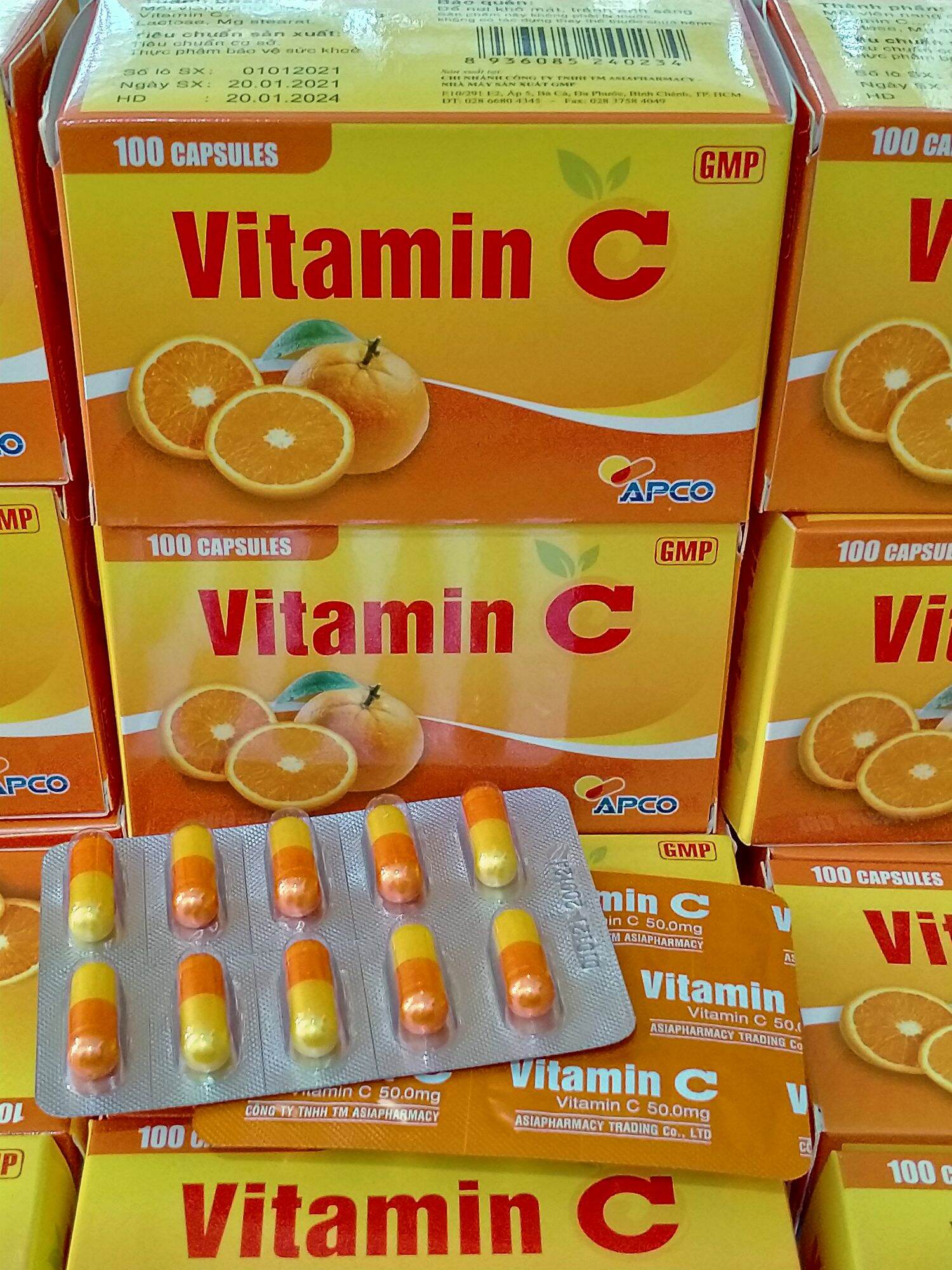 Viên uống VITAMIN C Apco hộp 100 viên giúp bền vững thành mạch, nâng cao sức đề kháng cho cơ thể
