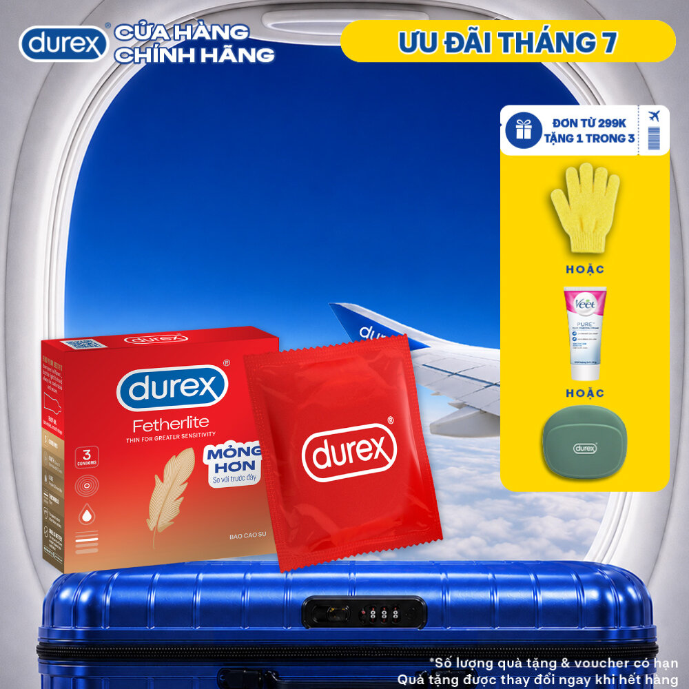 Bao cao su Durex Fetherlite siêu mỏng, size 52.5mm, 3 bao/hộp