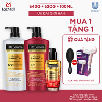 Combo Dầu Gội, Dầu Xả, Serum TRESemmé Keratin Smooth Keratinbond+ 640g, 620g, 100ml Cho Tóc Khô Xơ Rối Vào Nếp Suôn Mượt