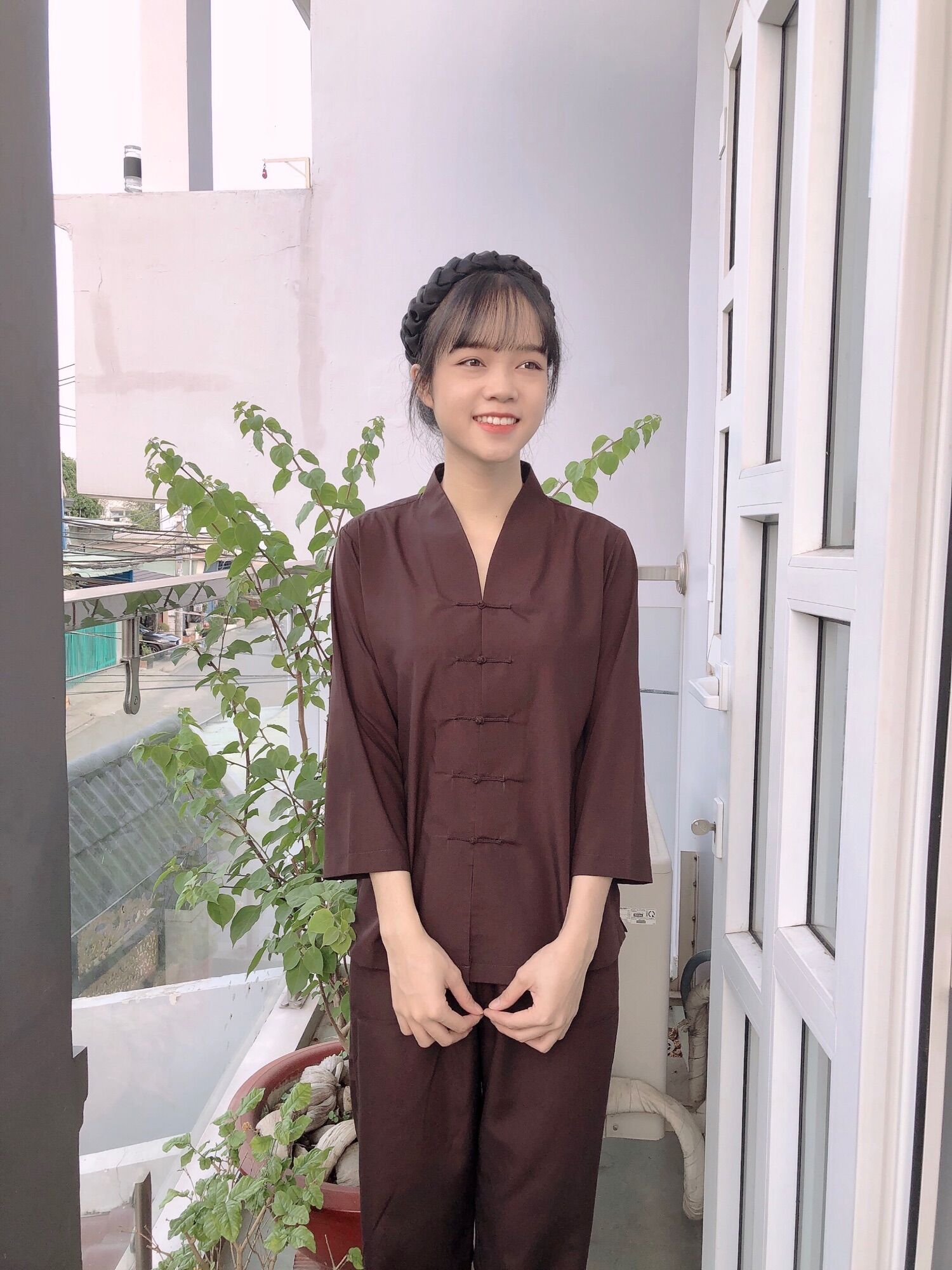 Thời trang nữ đồ bộ đi chùa, la hán đơn giản áo lam phật tử